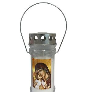 Candelă felinar din plastic cu capac si maner - Maica Domnului - Alb - SVS-FELM-MD-3D-A