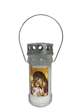 Candelă felinar din plastic cu capac si maner - Maica Domnului - Alb - SVS-FELM-MD-3D-A