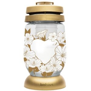 Candelă sticlă Bolsius cu spatiu pentru mesaj si inima aurie 3L-MES-INI-G
