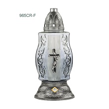 Candelă din sticlă fumurie cu cruce - 965CR-F
