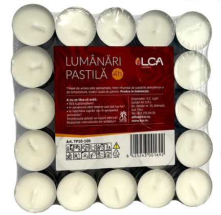 Lumânări pastilă din parafină vegetală ~ 4h-100 buc, TP10-100
