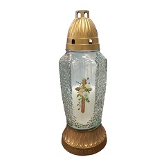 Candelă sticlă Bispol cu flori si cruce - 4065K