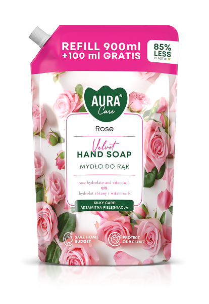Aura Care - Săpun lichid rezervă 900ml + 100ml gratis - Trandafir