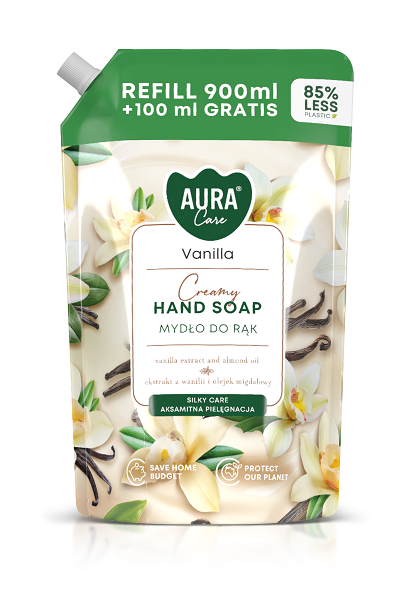 Aura Care - Săpun lichid rezervă 900ml + 100ml gratis - Vanilie