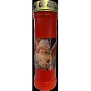 Candelă plastic cu capac Bispol rosu cu inger - 60LL-FB-ING-1 - Light Candel Art – Lumânări şi candele din parafină