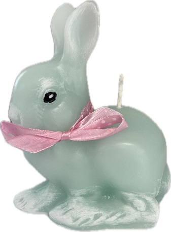 Lumânare în formă de iepure din parafină cu fundiță - parfumat Turquoise 140mm - IEP-140-T