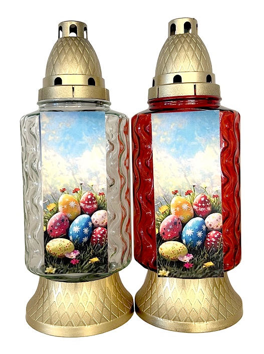 Candelă din sticlă MIX (alb/roșu) - Ou - PB-418-OU-AR