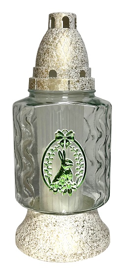 Candelă din sticlă cu decorațiune de Paști - Iepure - PB-419-GREEN-IEP