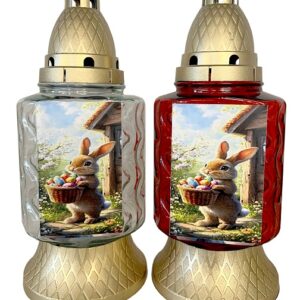 Candelă din sticlă MIX (alb/roșu) - Iepure - PB-419-IEP-AR