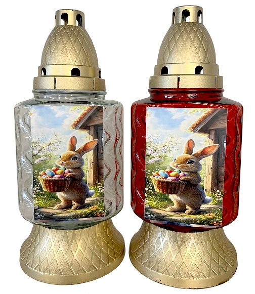 Candelă din sticlă MIX (alb/roșu) - Iepure - PB-419-IEP-AR