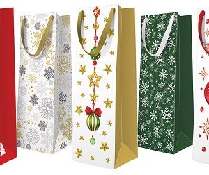 Pungi cadou pentru sticlă Motive Crăciun - Standard BOTTLE Mix 12x37x10cm - PC-SBT-MIX-CH