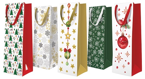Pungi cadou pentru sticlă Motive Crăciun - Standard BOTTLE Mix 12x37x10cm - PC-SBT-MIX-CH
