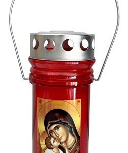 Candelă felinar din plastic cu capac si maner - Maica Domnului - Roșu - SVS-FELM-MD-3D-R