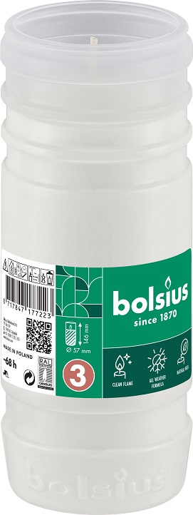 Candelă rezervă Bolsius RP3 / NR 3P - DNI - ALB