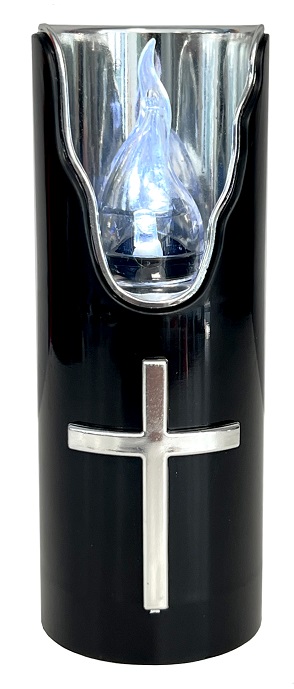 Candelă electronică neagră cu flacară albă și ornament argintiu - CE-C708-423-60-NA-S