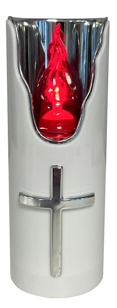 Candelă electronică neagră cu flacară roșie și ornament cruce argintiu - CE-C708-437-60-AR-S