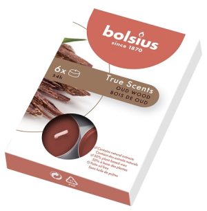 Lumânări pastilă 4h - 6 buc Bolsius - Lemn de Oud - TRU-PB15-70-OUD