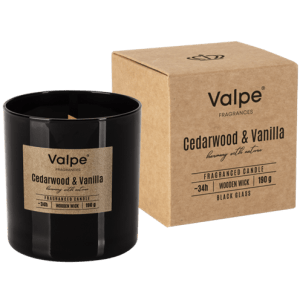 Lumânare parfumată Valpe cu fitil din lemn ce imită sunetul lemnului în timpul arderii - Cedarwood & Vanilla