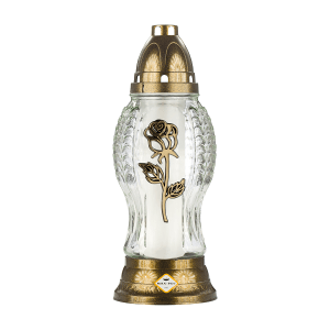 Candelă din sticlă cu trandafir - 1041-TR-MIX Auriu / Argintiu
