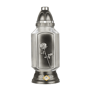 Candelă din sticlă cu trandafir argintiu - 1056-TR-S