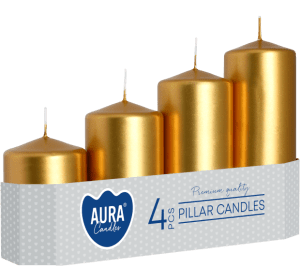 Lumânări stâlp Bispol, 4 dimensiuni (ø 5cm x h 7cm / 9cm / 11cm / 13cm) - SW50-xxx-A4 - Culori metalizate