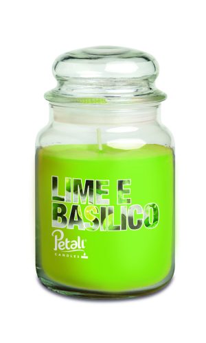 Lumânare parfumată Petali, borcan mare, Lime e Basilico