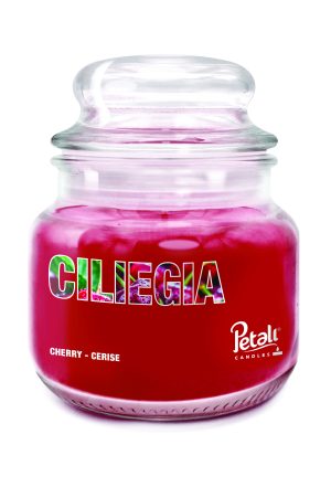 Lumânare parfumată Petali, borcan mic, Frosted Cherry (Ciliegia)