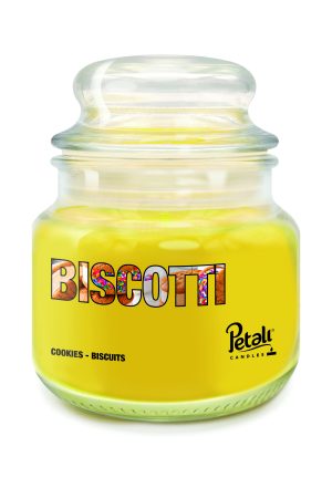 Lumânare parfumată Petali, borcan mic, Vanilla Macarons (Biscotti)