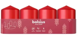 Lumanare Stalp, 60 x 40 mm, 7 Ore, Rosu, Bolsius, 4 Bucati