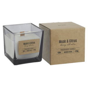 Lumânare parfumată în pahar cu fitil din lemn SNK80-070-328 - Musk & Citrus