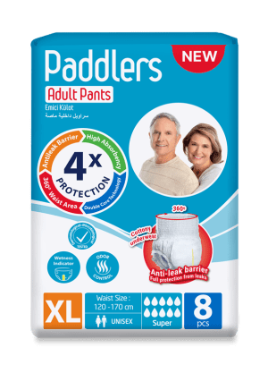Paddlers - Scutece pentru incontinență adulți, tip chilot, mărime XL (8 buc. / pachet => 5,63 RON / buc.)