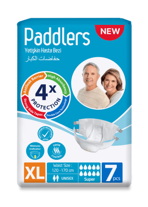 Paddlers - Scutece pentru incontinență adulți, cu bandă adezivă, mărime XL (7 buc. / pachet => 5,08 RON / buc.)