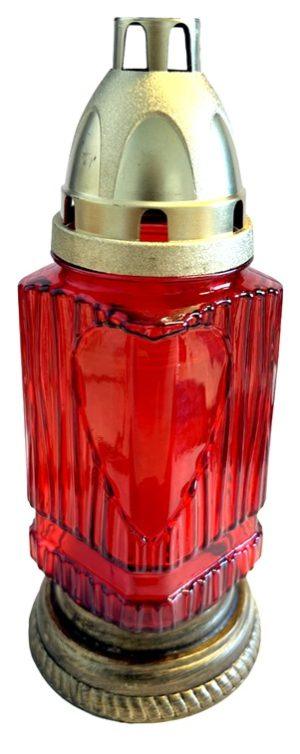 Candelă din sticlă cu inimă - 155-x Alb / Roșu