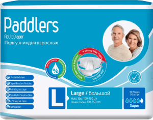 Paddlers - Scutece pentru incontinență adulți, cu bandă adezivă, mărime L (30 buc. / pachet => 4,44 RON / buc.)