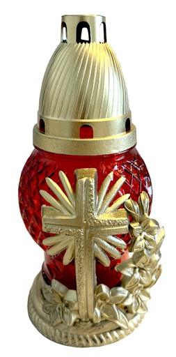Candelă sticlă cu cruce 80-7-CR-x Alb / Roșu