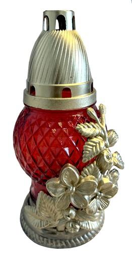 Candelă sticlă cu flori 80-8-FL-x Alb / Roșu