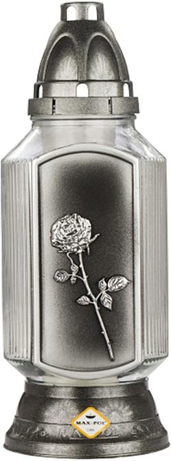 LCA - 1056-TR-x - Candelă din sticlă cu trandafir ~ 41 h - Auriu / Argintiu