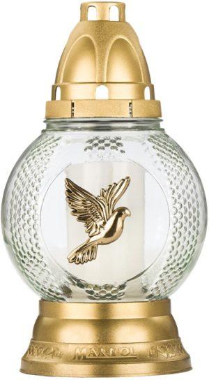 LCA - 1074-DOVE-x - Candelă din sticlă cu porumbel ~ 18 h - Auriu / Argintiu